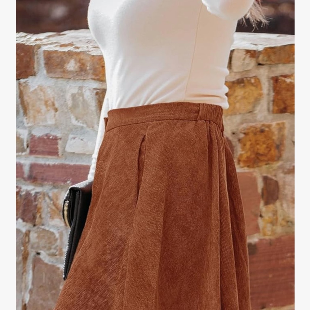 Amazon Brown A-Line Button Skirt - Picture 3 of 8